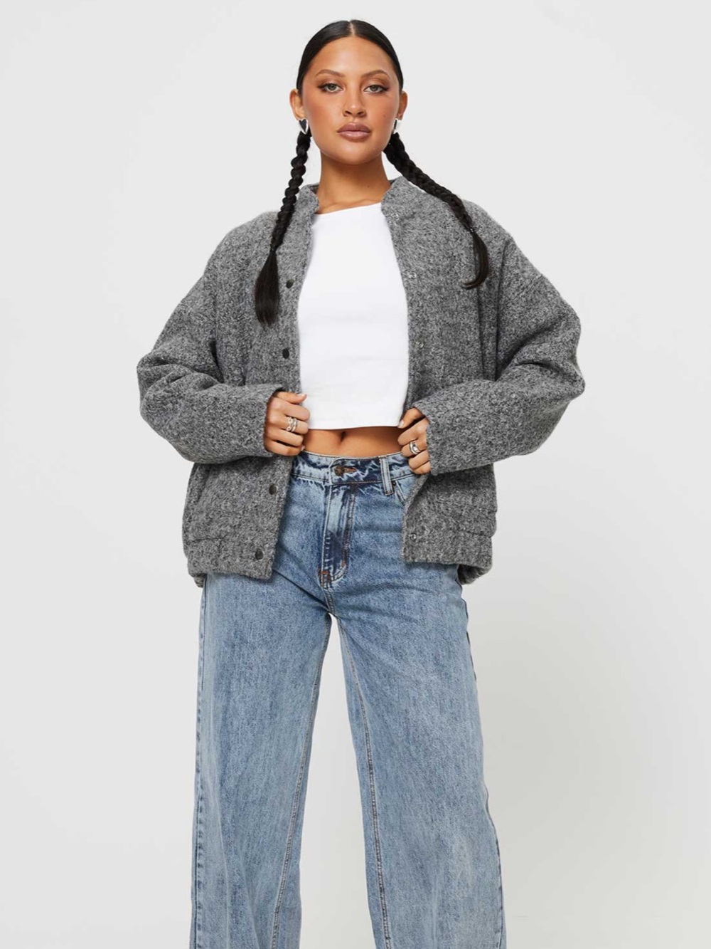 Princess Polly Stillar Bomber Jacket Grey